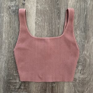 Aritzia Babaton Sculpt Knit Square Neck Cropped Tank Mauve Pink - Size: Small